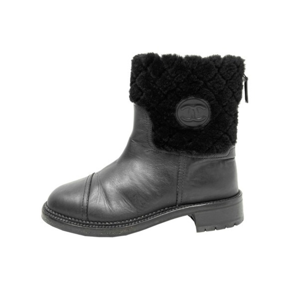 Chanel Quilted‎ Leather Shearling CC Mid Calf Winter Boots Black EU 39.5